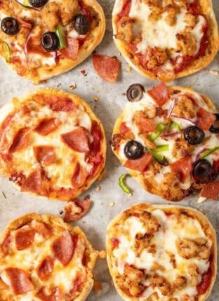 English Muffin Pizza on a baking sheet.