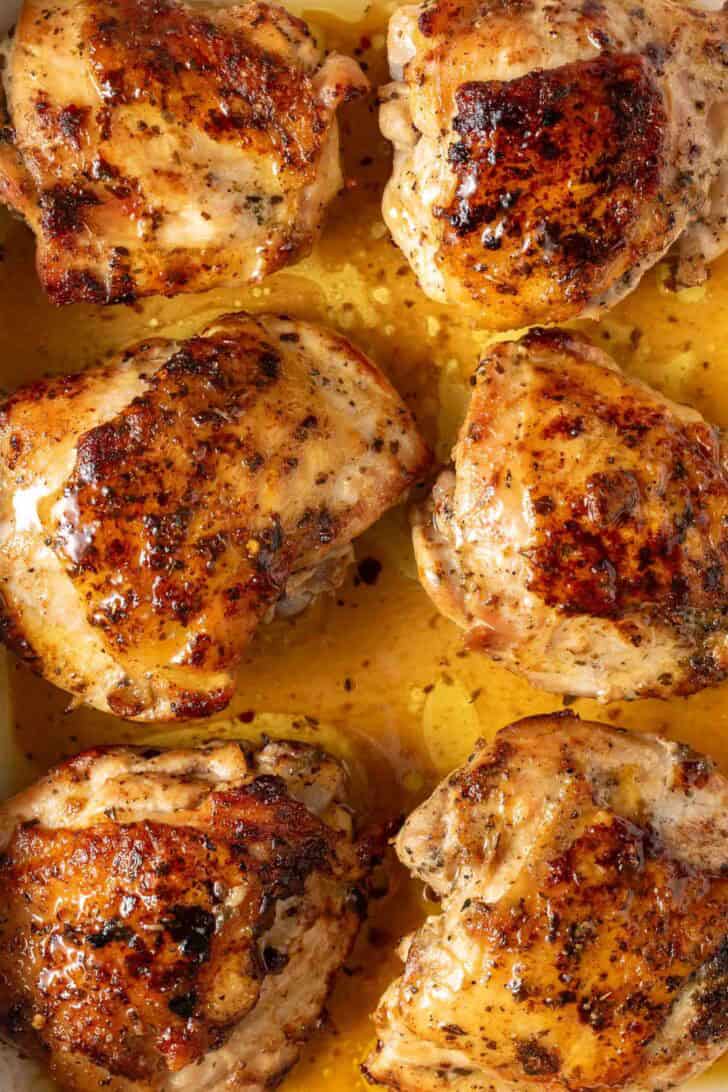 Italian Dressing Chicken Italian Dressing Chicken in a white baking pan.