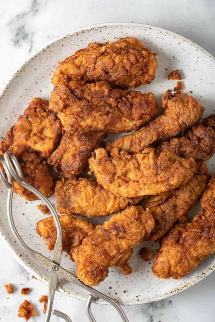 Crispy Chicken Tacos Fried Chicken Thighs on a plate.