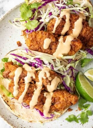 Fried Chicken Tacos on a plate.