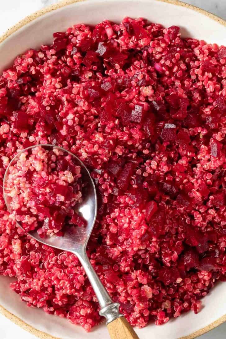Beet Quinoa Beet Quinoa is a cream colored bowl.