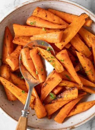 Oven Roasted Carrots in a bowl.
