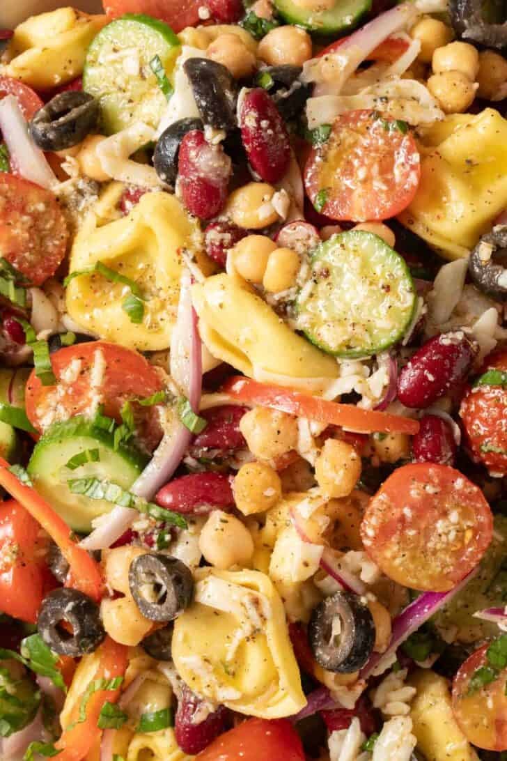 Cheese Tortellini Pasta Salad Cheese Tortellini Pasta Salad in a bowl.