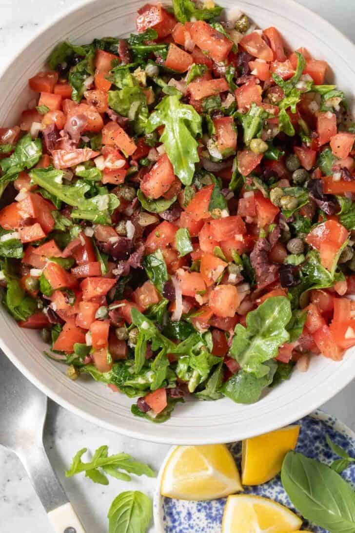 Italian Style Salsa Italian Style Salsa in a white bowl.