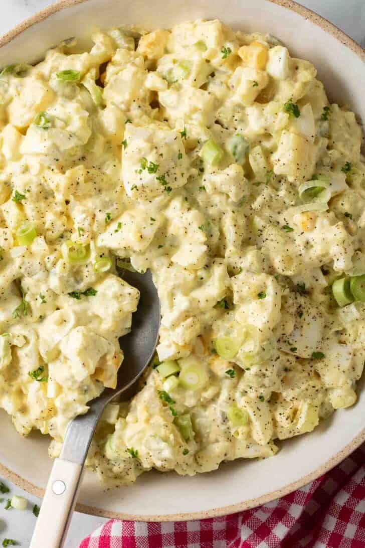 Potato Salad with Deviled Eggs Deviled Egg Potato Salad in a bowl.