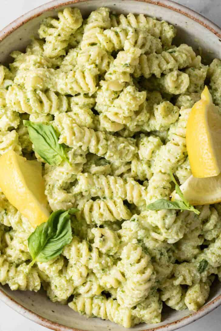 Pesto Pasta Homemade Pesto Pasta in a bowl.