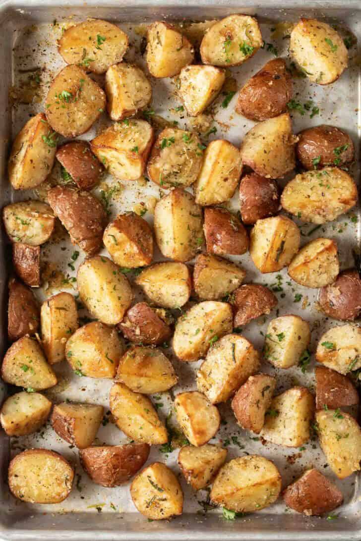 Oven Roasted Red Potatoes Oven Roasted Red Potatoes on a baking sheet.