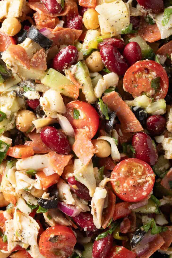 Dense Bean Salad Dense Bean Salad in a white bowl.