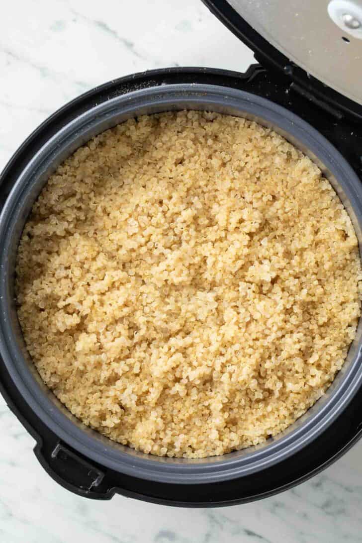 Quinoa in a Rice Cooker Cooked quinoa in a rice cooker.