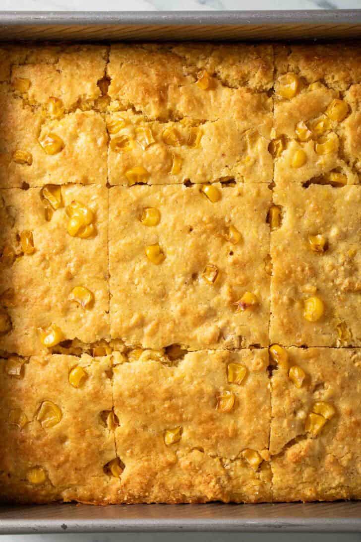 Cornbread With Corn Cornbread With Corn in a baking pan.