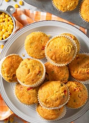 Jalapeno Cornbread Muffins on a white plate.