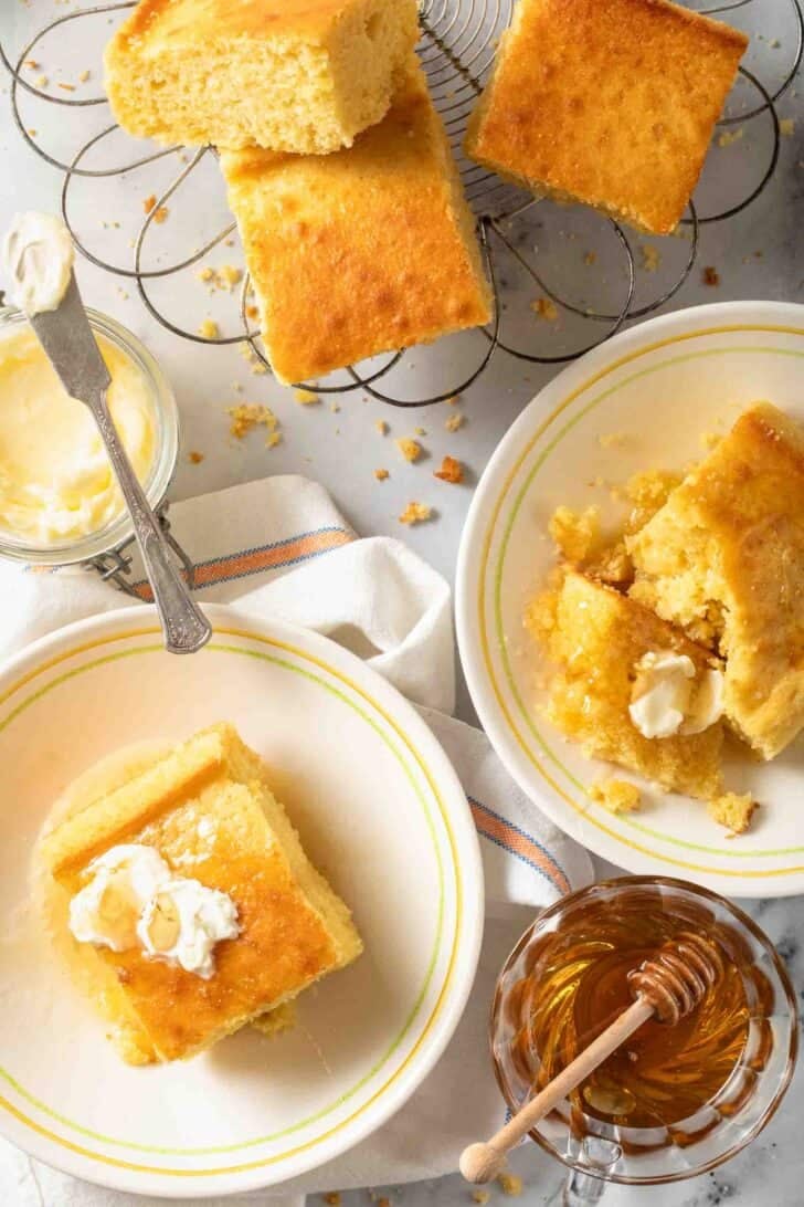 Southern Sweet Cornbread Southern Sweet Cornbread on a wire cooling rack.