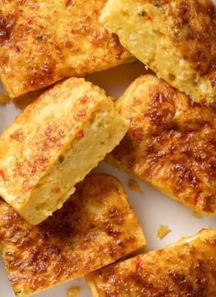 Several slices of Cottage Cheese Egg Bake.