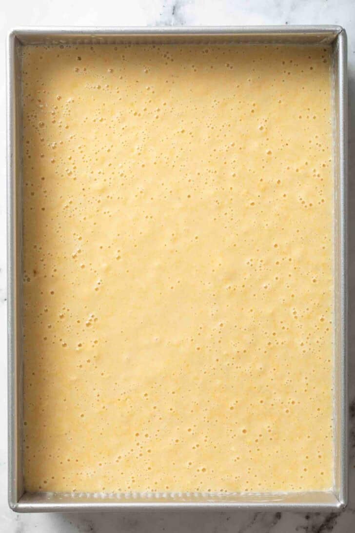 How to Make Sweet Cornbread Sweet Cornbread Batter in a baking pan.