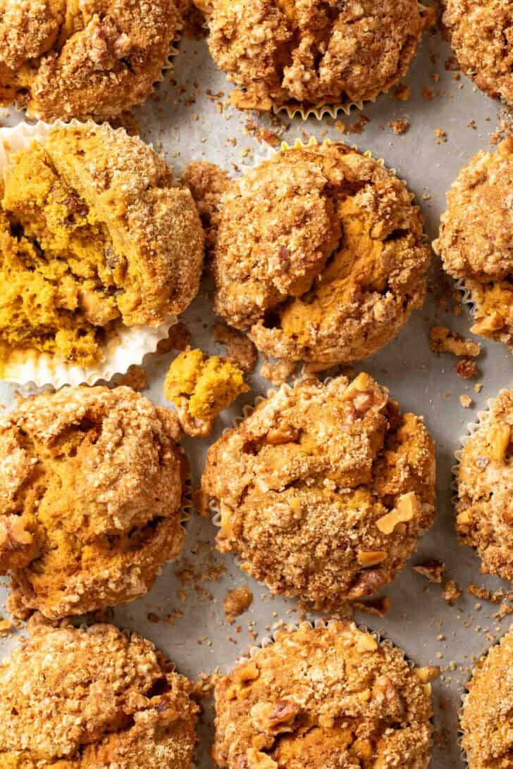 Pumpkin Muffins Recipe Pumpkin Muffins in a muffin tin.