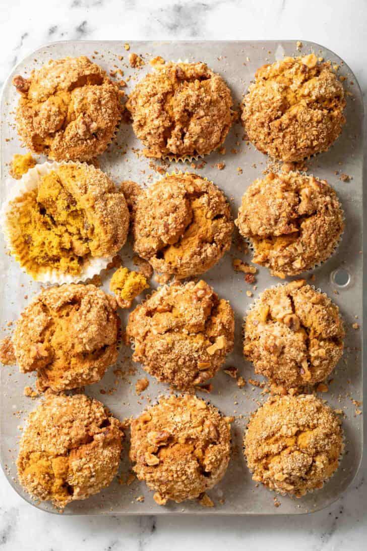 Pumpkin and Spice Muffins Pumpkin and Spice Muffins in a muffin tin.
