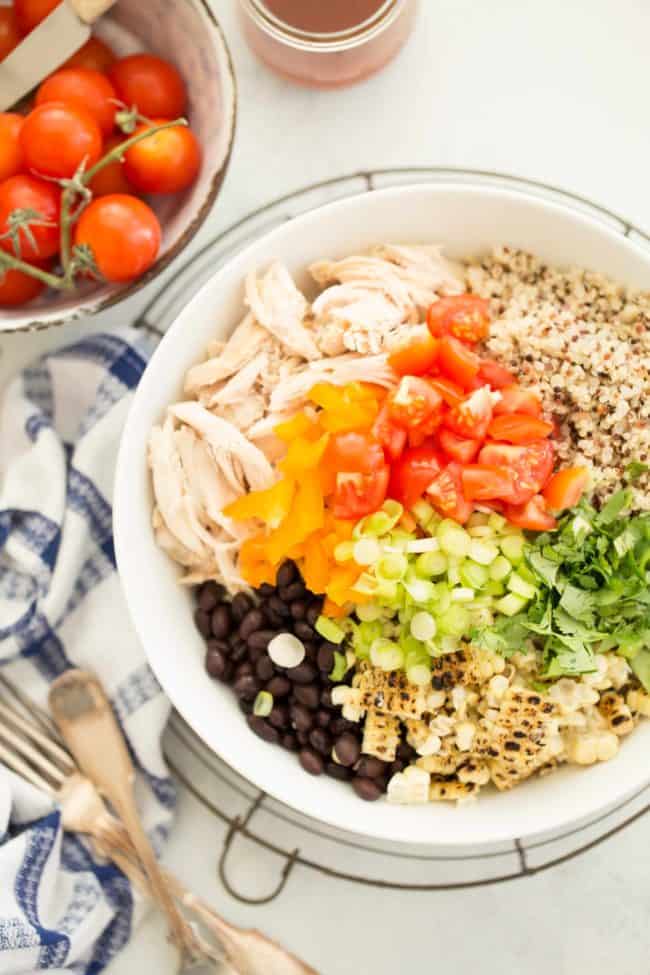 bowl of quinoa salad ingredients