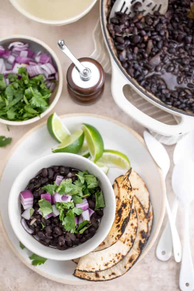 pan of cooked black beans