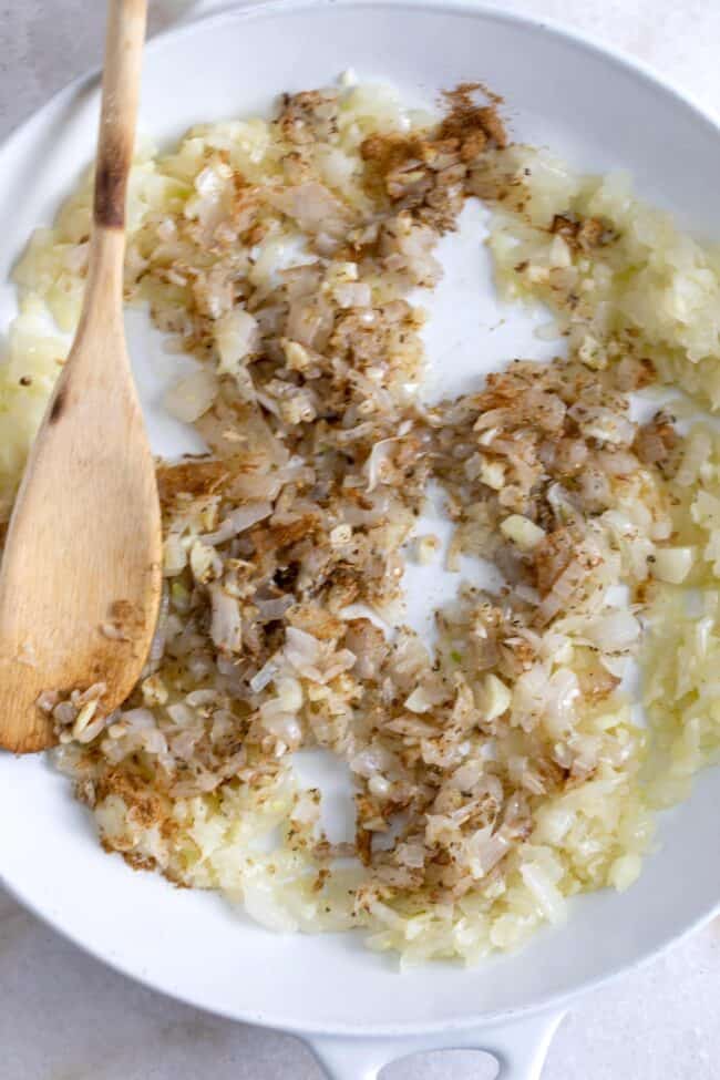 pan of cooked chopped onions